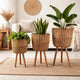 Set of 3 Flower Planters on Tripod Stands | Brown Bamboo Netting Weave