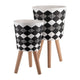 Planter on Tripod Stand Set of 2 | Black White Diamond Pattern 10/12"