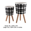 Planter on Tripod Stand Set of 2 | Black White Diamond Pattern 10/12"