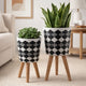 Planter on Tripod Stand Set of 2 | Black White Diamond Pattern 10/12"