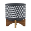 Jeny Flower Planter Pot on Stand | Gray & White Aztec Ceramic 8"