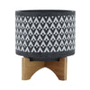 Jeny Flower Planter Pot on Stand | Gray & White Aztec Ceramic 8"