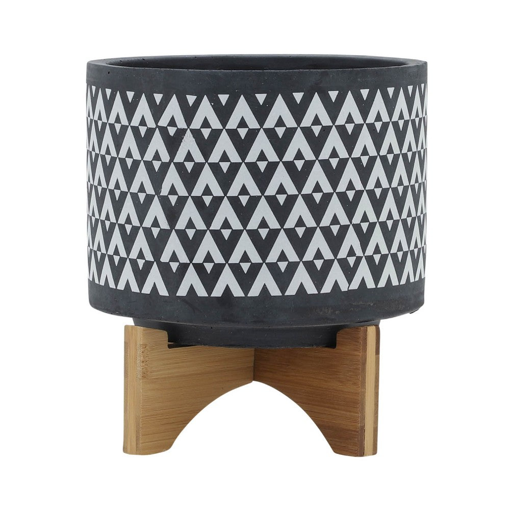 Jeny Flower Planter Pot on Stand | Gray & White Aztec Ceramic 8"