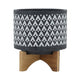 Jeny Flower Planter Pot on Stand | Gray & White Aztec Ceramic 8"
