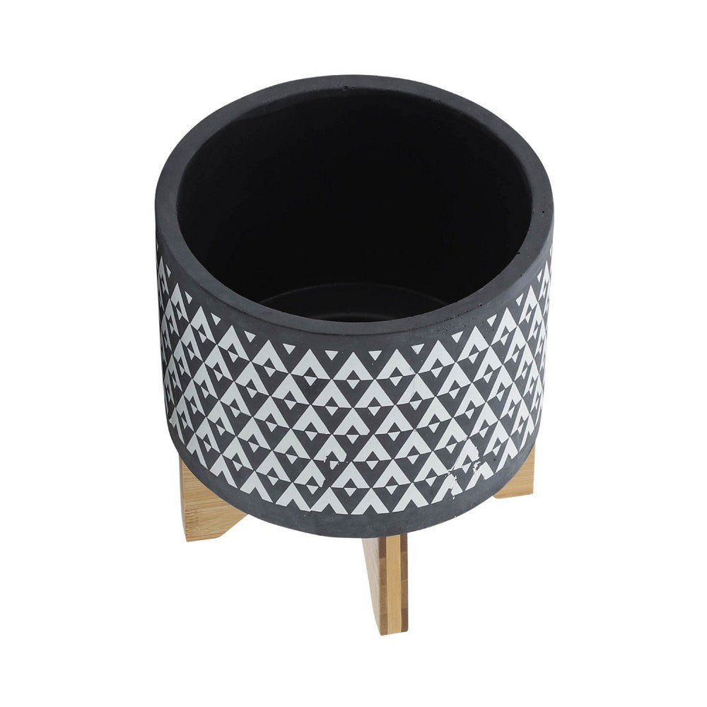 Jeny Flower Planter Pot on Stand | Gray & White Aztec Ceramic 8"