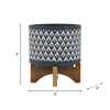 Jeny Flower Planter Pot on Stand | Gray & White Aztec Ceramic 8"