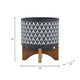 Jeny Flower Planter Pot on Stand | Gray & White Aztec Ceramic 8"