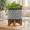 Jeny Flower Planter Pot on Stand | Gray & White Aztec Ceramic 8"
