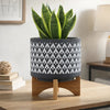 Jeny Flower Planter Pot on Stand | Gray & White Aztec Ceramic 8"