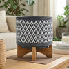 Jeny Flower Planter Pot on Stand | Gray & White Aztec Ceramic 8"