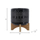 Jeny Flower Planter Pot on Wood Stand | Black Aztec Ceramic 8"