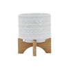 Jeny Flower Planter Pot on Wood Stand | White Tribal Ceramic | 5"