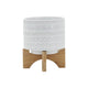 Jeny Flower Planter Pot on Wood Stand | White Tribal Ceramic | 5"