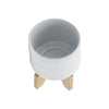 Jeny Flower Planter Pot on Wood Stand | White Tribal Ceramic | 5"