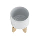 Jeny Flower Planter Pot on Wood Stand | White Tribal Ceramic | 5"
