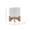 Jeny Flower Planter Pot on Wood Stand | White Tribal Ceramic | 5"