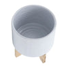 Jeny Flower Planter Pot on Wood Stand | White Textured Ceramic 8"