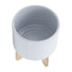 Jeny Flower Planter Pot on Wood Stand | White Textured Ceramic 8"