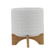 Jeny Flower Planter Pot on Wood Stand | White Chevron Ceramic 8"
