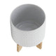 Jeny Flower Planter Pot on Wood Stand | White Chevron Ceramic 8"