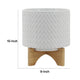 Jeny Flower Planter Pot on Wood Stand | White Chevron Ceramic 8"