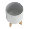 Jeny Flower Planter Pot on Wood Stand | White Diamond Ceramic 8"