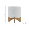 Jeny Flower Planter Pot on Wood Stand | White Diamond Ceramic 8"