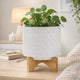 Jeny Flower Planter Pot on Wood Stand | White Diamond Ceramic 8"