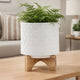 Jeny Flower Planter Pot on Wood Stand | White Diamond Ceramic 8"