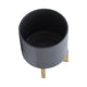 Jeny Flower Planter Pot on Wood Stand | Dark Gray Glazed Ceramic 8"