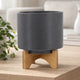 Jeny Flower Planter Pot on Wood Stand | Dark Gray Glazed Ceramic 8"