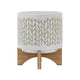 Jeny Flower Planter Pot on Wood Stand | White Beige Chevron Ceramic 8"