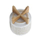 Jeny Flower Planter Pot on Wood Stand | White Beige Chevron Ceramic 8"