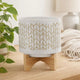 Jeny Flower Planter Pot on Wood Stand | White Beige Chevron Ceramic 8"
