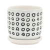 Set of 2 Flower Planters w Saucers | Black & White Aztec Ceramic 5/6"