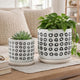Set of 2 Flower Planters w Saucers | Black & White Aztec Ceramic 5/6"
