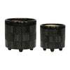 Decorative Flower Planter Set of 2 | Shiny Black Textured Ceramic 6/8"