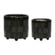 Decorative Flower Planter Set of 2 | Shiny Black Textured Ceramic 6/8"