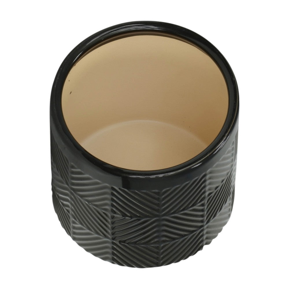 Decorative Flower Planter Set of 2 | Shiny Black Textured Ceramic 6/8"