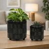 Decorative Flower Planter Set of 2 | Shiny Black Textured Ceramic 6/8"
