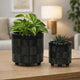 Decorative Flower Planter Set of 2 | Shiny Black Textured Ceramic 6/8"