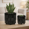 Decorative Flower Planter Set of 2 | Shiny Black Textured Ceramic 6/8"