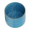 Indoor Outdoor Flower Planter | Wood Stand | Sky Blue Striped Ceramic 8"