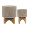 Feny Flower Planter on Stand Set of 2 | Tan Brown Mesh Ceramic 5/8"