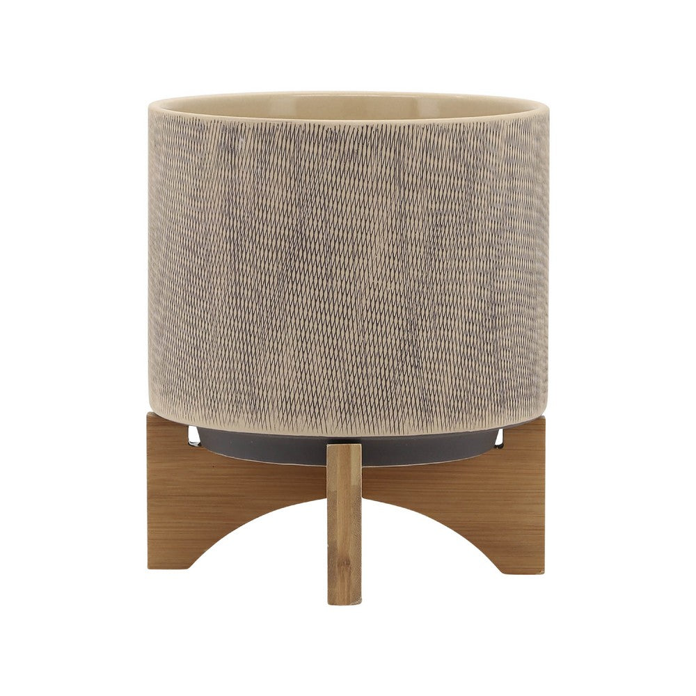 Feny Flower Planter on Stand Set of 2 | Tan Brown Mesh Ceramic 5/8"