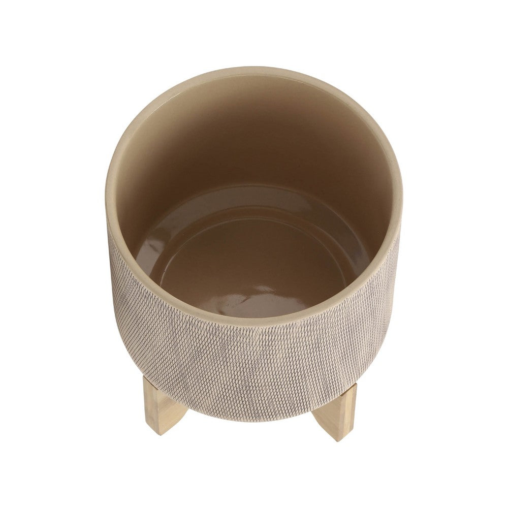 Feny Flower Planter on Stand Set of 2 | Tan Brown Mesh Ceramic 5/8"