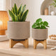 Feny Flower Planter on Stand Set of 2 | Tan Brown Mesh Ceramic 5/8"