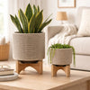 Feny Flower Planter on Stand Set of 2 | Tan Brown Mesh Ceramic 5/8"