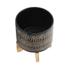 Feny Flower Planter on Wood Stand Set of 2 | Black Glazed Ceramic 5/8"