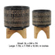 Feny Flower Planter on Wood Stand Set of 2 | Black Glazed Ceramic 5/8"
